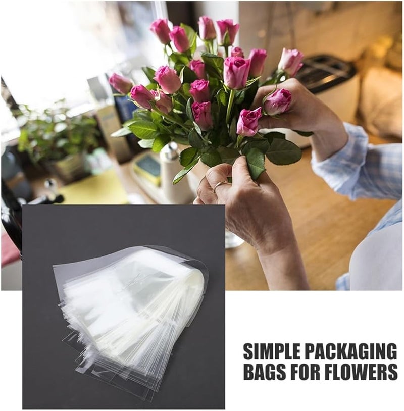 FRCOLOR 50pcs Transparent Rose Sleeves Flower Wrapping Bags for Bouquets Floral Arrangements Valentine Day Special Occasions - Image 3